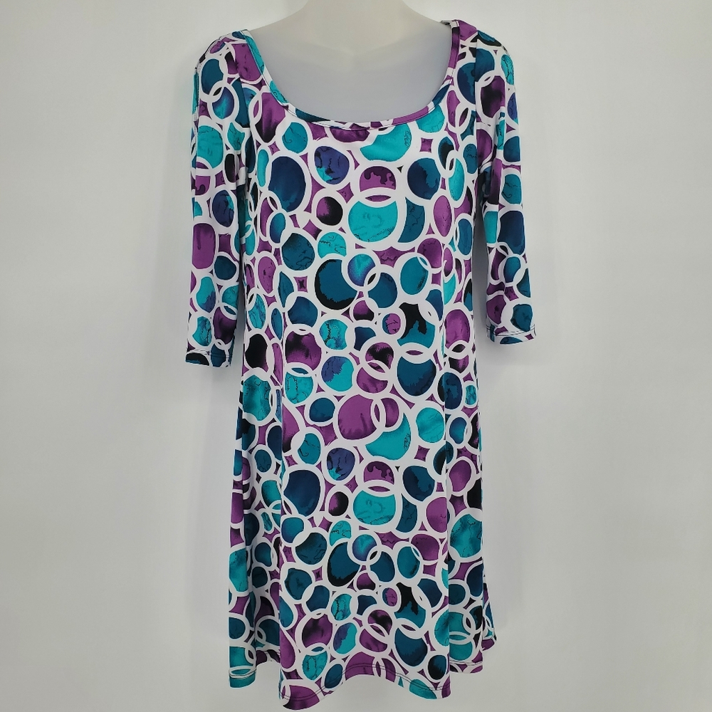 ♡ Eric Casual Split Sleeve Scoop Neck Geometric Print Dress Size Small